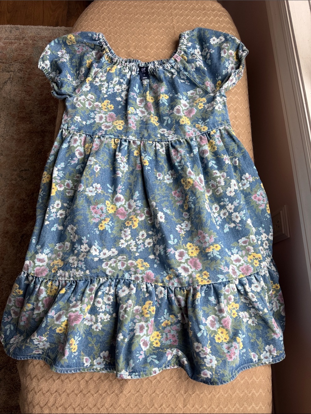 Girls GAP Denim Blue Floral Ruffle Hem Dress